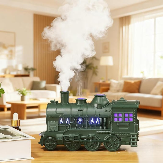 Train Diffuser, 2026 New 300ML Large Capacity Train Humidifier with Dual Cool Mist Outlets, Train Oil Diffuser with 2-Color LED, Remote Control, Auto-Off, Quiet for Bedroom Office (Green, Basic)
