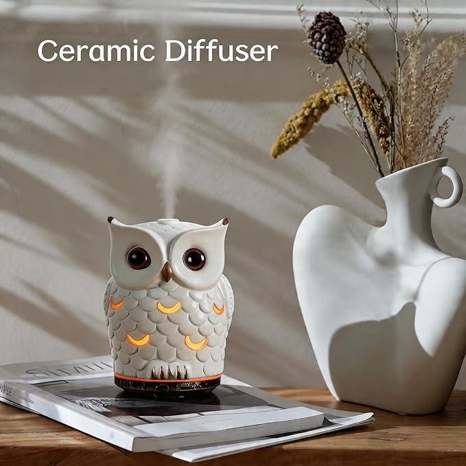Ceramic Essential Oil Diffuser 200ml,Ultrasonic Aromatherapy Humidifier with 7-Color LED Night Light, Waterless Auto Shut-Off & Timers, Stone Scent Cool Mist Diffusers for Home, Bedroom, Office, Decor