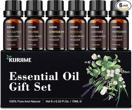 Essential Oil Set -Natural Essential Oils for Diffuser for Home, Top 6 Aromatherapy Diffuser Oils Scents, Candle Making Scents -Peppermint, Lavender, Eucalyptus, Lemongrass, Rosemary, Tea Tree (10ml)