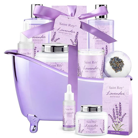 Mothers Day Gifts for Women, Lavender Bath and Body Gift Basket, Spa Kit for Women, Self-Care Relaxation Set, Home Spa Gift Basket, Birthday, Christmas, Bath Spa Kit Woman gift, Anniversary
