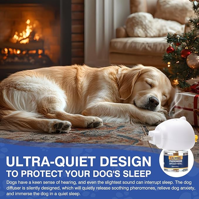 Calming Diffuser Dog Pheromone 4 in 1 Appeasing Pet Pheromones Diffuser to Calm Kit (Plug in+ 3 Pack 48ml Refill) for Anxiety Relief Reduce Barking Aggression Fighting Stress 90 Day Supply