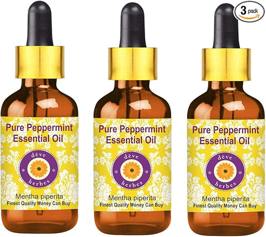 Deve herbes Pure Peppermint Essential Oil (Mentha piperita) Steam Distilled with Glass Dropper 100ml x 3 (10 oz)