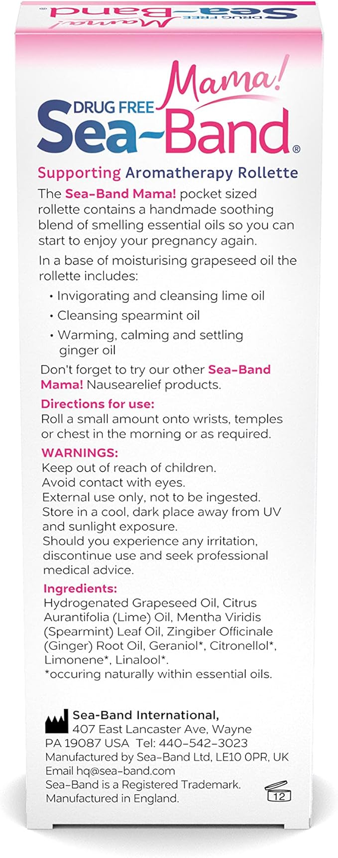 Sea-Band Mama Maternity Kit That Includes: 1 Pair of Maternity Anti Nausea Morning Sickness Bands, Drug-Free Nausea Relief Ginger Lozenges, and an Aromatherapy Calming Rollette with Essential Oils