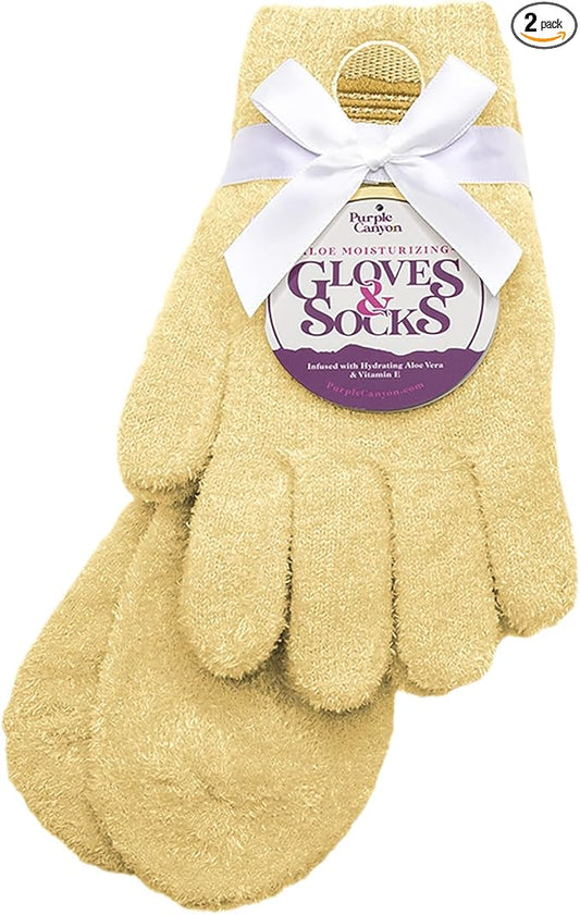 Purple Canyon Moisturizing Socks and Gloves Set | Yellow Fuzzy Socks and Gloves with Aloe and Vitamin E for Women | Women's Gifts for Self-Care