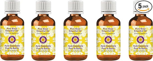 Deve Herbes Pure Basil Essential Oil (Ocimum basilicum) Steam Distilled (Pack of Five) 100ml X 5 (16.9 oz)