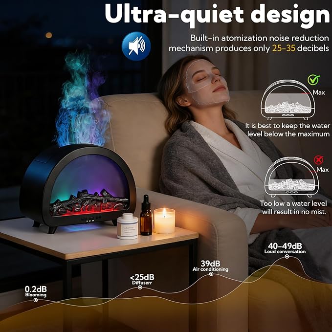 2 Pack Flame Essential Oil Diffuser 200ml Ultrasonic Cool Mist Humidifier 12 Colors LED Light with Remote Control Aromatherapy Diffuser for Home Bedroom Hotel Office Spa Yoga,Wooden Grain+Black