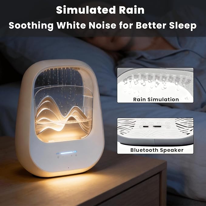 Rain Drop White Noise Machine with Realistic Rain Sounds – Bluetooth Speaker,Sleep Therapy Humidifier,Ambient Light & Aroma Diffuser for Bedroom Relaxation, Meditation & Stress Relief