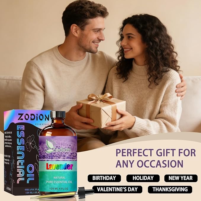 Lavender Essential Oil, 4 fl oz (120ml) - ZODION Lavender Fragrance Oil for Diffuser, Massage, Humidifier, DIY Candle, Soap Making, Home, Bath, Yoga