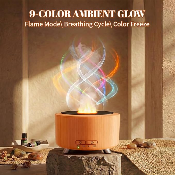 Essential Oil Diffuser for Home, 500 Aromatherapy Diffuser Oil Machine for Office Room Yoga, Aroma Diffuser with Auto-Off Function, 9 Colors LED Night Light, Light Wood