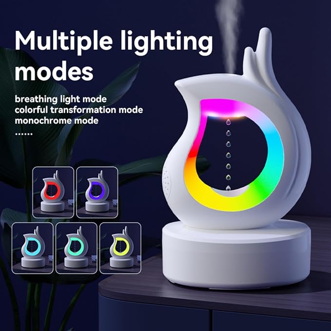 3-in-1 Bedroom Raindrop Humidifier with Bluetooth Speaker & Aroma Diffuser, 7-Color Night Light, Desktop Spray Humidifier with Anti-Gravity Water Droplet Effect – Perfect for Bedroom, Home, and Office