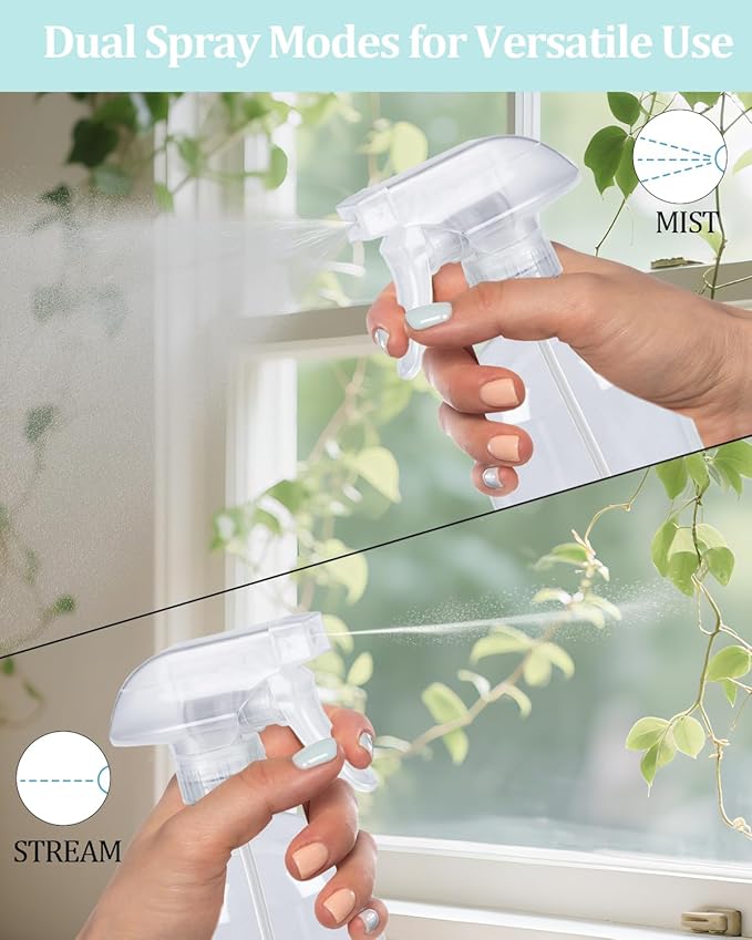 8 Pack 360° Spray Nozzles for 8oz, 16 oz Glass Spray Bottles, Spray Nozzles with Mist Stream Sprayer for Kitchen, Garden, Home and Office, Cleaning Solutions