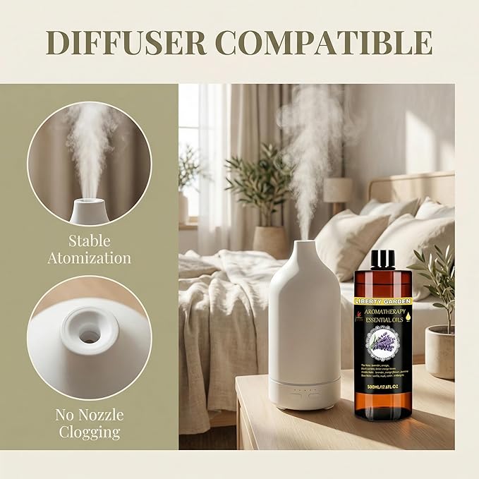 Essential Oils Diffuser Oil Refill 17.6fl.oz Large Volume Plant-Based Formula Aromatherapy Oil Air Refreshing Odor Reducing Long Lasting Scent Home Hotel Office Use Elitzia ET500EO12