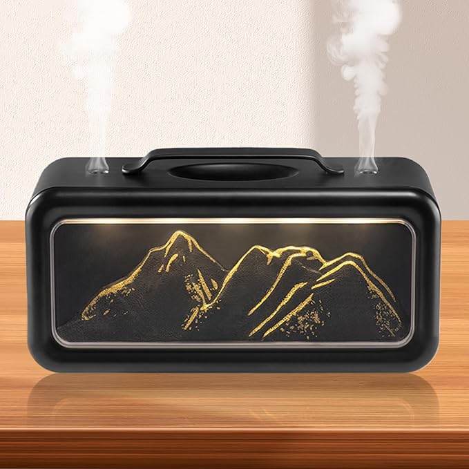 600ML Dual Mist Spray Snow Mountain Essential Oil Diffuser with 3 Modes Night Light USB Desktop Humidifier for Bedroom Home Office