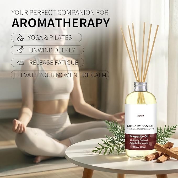 Lopeie Sandalwood Fragrance Oil – Essential Oil for Diffuser, Air Freshener & Room Spray, Long-Lasting with Notes of Sandalwood, Amber, Warm Cozy Scent for Ultrasonic & Waterless Diffusers, 4.1 Fl Oz