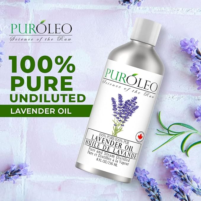 PUROLEO Lavender Essential Oil 8 Fl Oz/236 ML (Packed in Canada) 100% Pure Natural Undiluted for Aromatherapy, Aromatherapy Oil for Sleep, Relaxation Bulgaria France Oil Diffuser