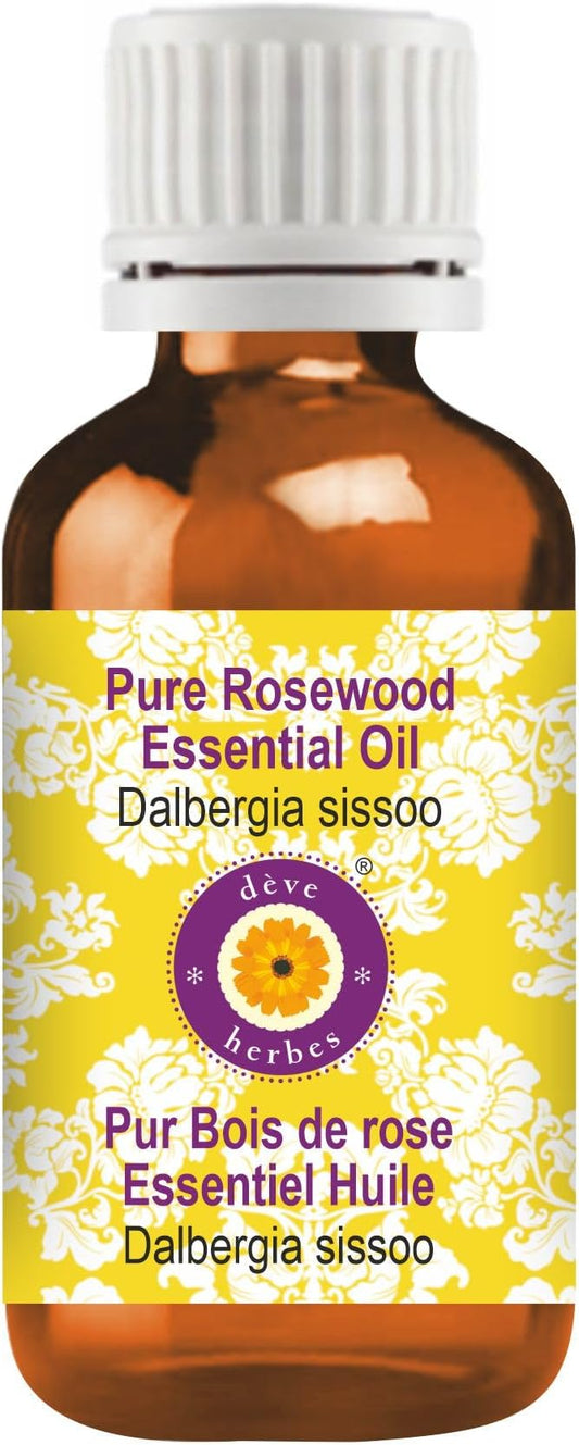 Deve Herbes Pure Rosewood Essential Oil (Dalbergia Sissoo) Steam Distilled 15ml (0.50 oz)