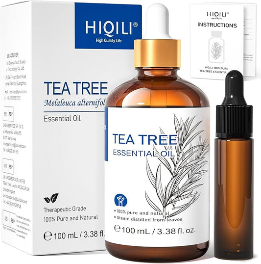 HIQILI Tea Tree Oil for Skin, Hair, Toenail, Add to Shampoo, Body Wash, Foot Soak - 3.38 Fl Oz