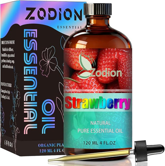 Strawberry Essential Oil, 4 fl oz (120ml) - ZODION Strawberry Fragrance Oil for Diffuser, Massage, Humidifier, DIY Candle, Soap Making, Home, Bath, Yoga