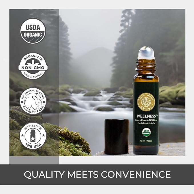 Silk Road Organic Wellness Essential Oil Vitality Blend Roll On for Overall Health, Immunity, Balance, Achy Joints & Muscles – USDA Certified Aromatherpy, 10ml Roller