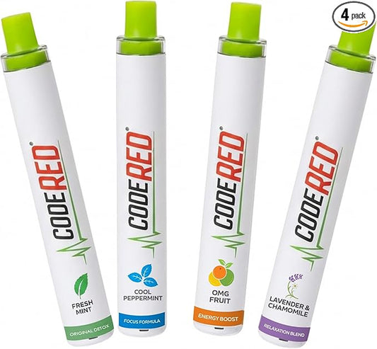 Code Red V-Aid Plant-Based Herbal Stick 4-Pack Variety - Portable Herbal Stick Set with Mullein, Mint, Guarana & Ashwagandha - Fresh Mint, Cool Peppermint, OMG Fruit & Essential Oil