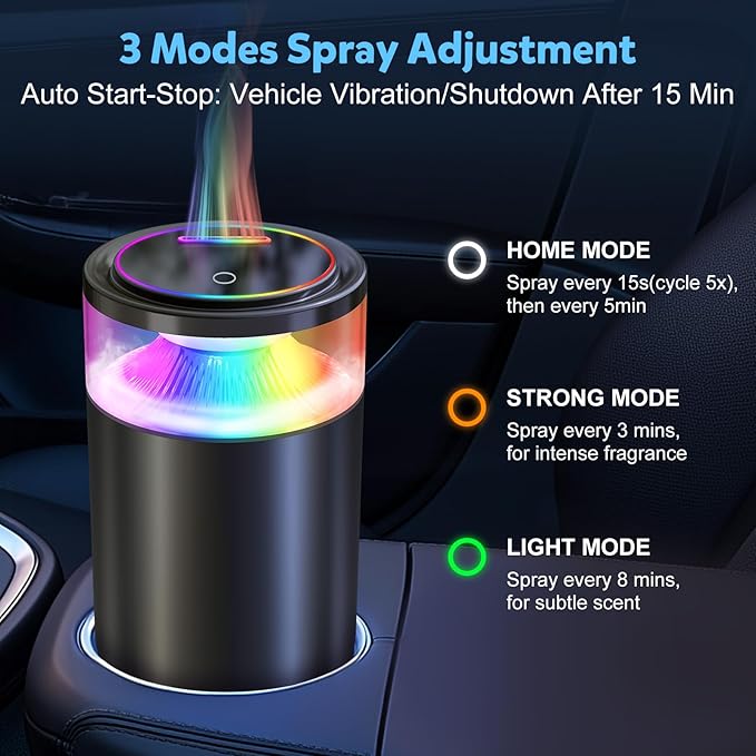 2025 Upgraded Smart Car Air Freshener Diffuser, New Car Smell Air Freshener Long Lasting, Auto On/Off, Adjustable Modes, Car Scent with 8 Ambient Lights, Car Diffusers for Essential Oil-Snow Mountain