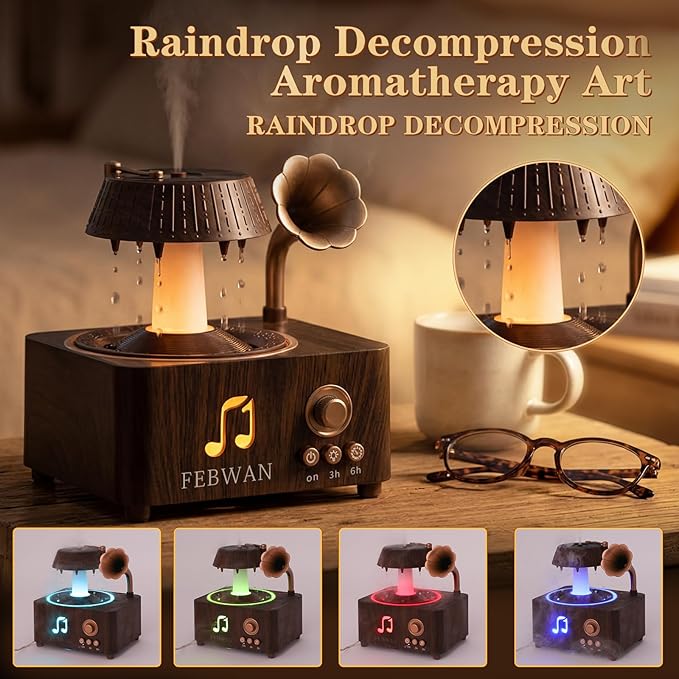 White Noise Aromatherapy Diffuser, Essential Oil Diffuser with Rain Sound, Bluetooth Speaker, Humidifier for Baby Sleep, Yoga, Nursery, Anxiety Relief, Timer, Remote, 250ML