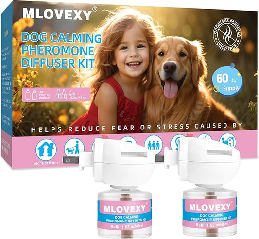 Dog Calming Diffuser for Dog Anxiety Relief, Dog Pheromones Calming Diffuser, Pheromone for Dogs to Reduce Stress, Calming Diffusers for Dogs to Stop Peeing(2 Refills 2 Diffusers)