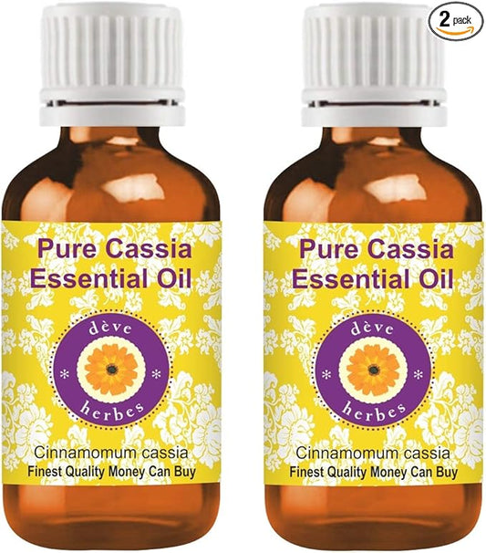 Deve Herbes Pure Cassia Essential Oil (Cinnamomum Cassia) Steam Distilled (Pack of Two) 100ml X 2 (6.76 oz)