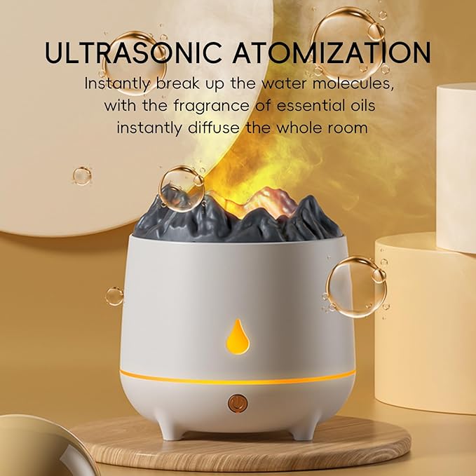 YALEDI Volcano Flame Diffuser, Aromatherapy Essential Oil Diffuser, 400ml Ultrasonic Cool Mist Humidifier for Bedroom,Office,Home,Yoga, Timer & Auto Shut-Off, Colorful Ambient Night Light (Black)