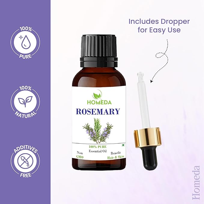 Rosemary Essential Oil, Organic Rosemary Oil for Hair Growth (0.5 fl oz, 15ml) Aceite De Romero Organico, Pure Rose Mary, Cold Pressed Topical Rosmarin for Diffuser, Scalp, Skin