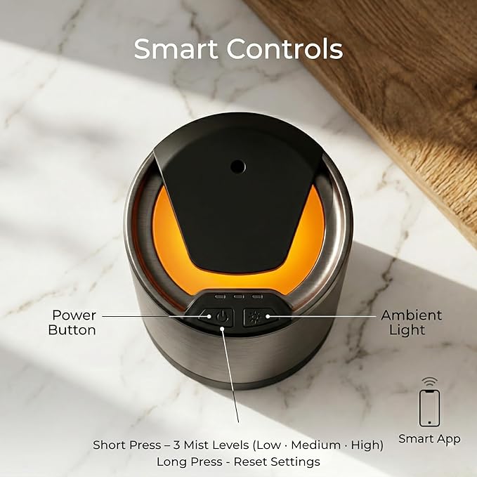 Scentia MiniPod Black Waterless Diffuser for Essential Oil, Smart Car Air Freshener with 3 Mist Levels & 3 LED Light Colors, Auto On/Off Rechargeable, Portable Scent Air Machine