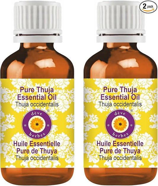 Deve Herbes Pure Thuja Essential Oil (Thuja occidentalis) Steam Distilled (Pack of Two) 100ml X 2 (6.76 oz)