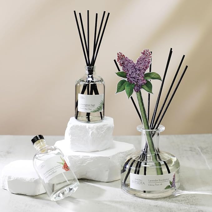 Reed Diffuser Set for Bathroom & Home, Long Lasting Essential Oil Aroma, Glass Bottle Home Fragrance with Sticks, Ideal Gift for Woman, 3.52oz (100ml) (Vanilla Cream)