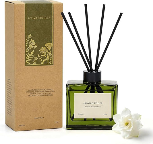 Reed Diffuser, 4 oz Jasmine Lily Scent Diffuser with 7 Sticks, 90 Days Long Lasting Reed diffusers for Home, Elegant Fragrance for Bathroom Bedroom Office Decor, Air Fresh