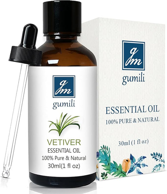 GM Gumili Vetiver Essential Oil 1 Oz - 100% Pure & Natural Vetiver Oil for Diffuser, Aromatherapy, Skin, Hair, Massage, Relaxing Scent