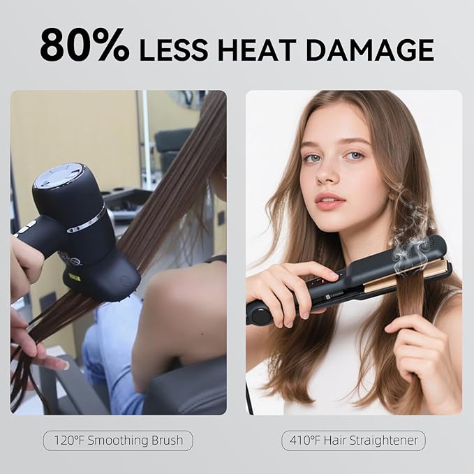 Hair Dryer with Smoothing Brush,160000RPM High Speed Blow Dryer,Negative Ionic Care Hair Dryer,Fast Drying Less Heat Damage Blow Dryer,Thermo-Control Low Noise with Diffuser, Black