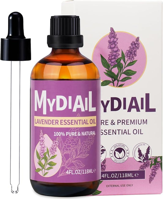 Lavender Oil Essential Oil 4oz Natural Lavender Essential Oil for Diffuser, Massage, Bathing, Skin & Hair Care, Home Cleaning, Candle Making, DIY Freshener - 118ML