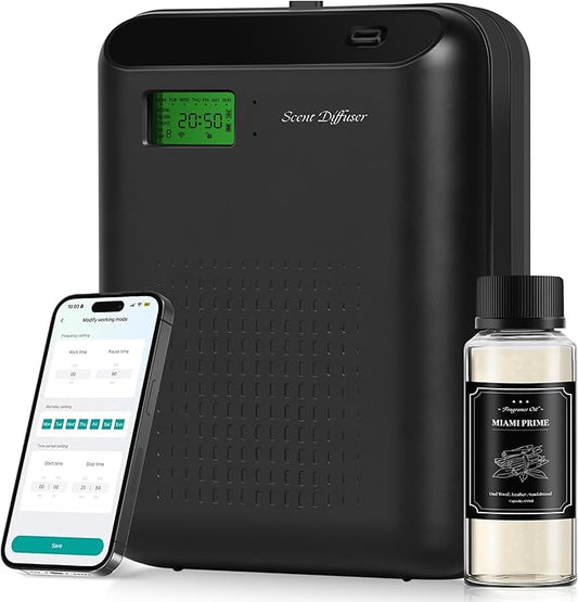 Scent Air Machine Starter Kit – Waterless Diffuser for Home & Commercial Use, Hotel Scent Diffuser Includes 100ml Essential Oil, WiFi/Bluetooth Control, 2000 sq.ft Coverage, Wall-Mount & Desktop,Black