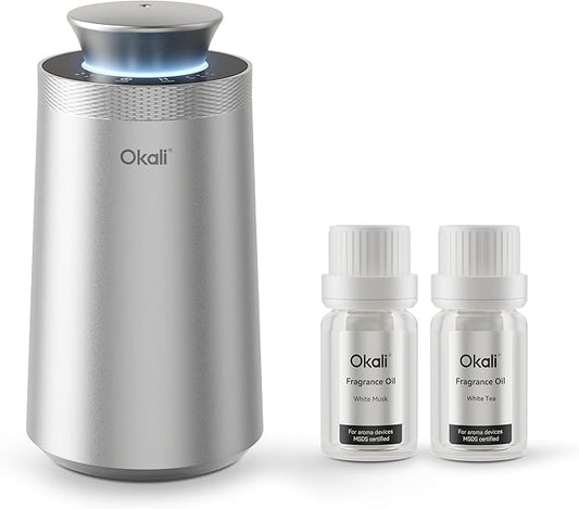 Okali Smart Car Air Fresheners, Strong Fragrance Experience Car Freshener, Support DIY Perfume, White Tea & White Musk,Auto ON/OFF, Timer Function