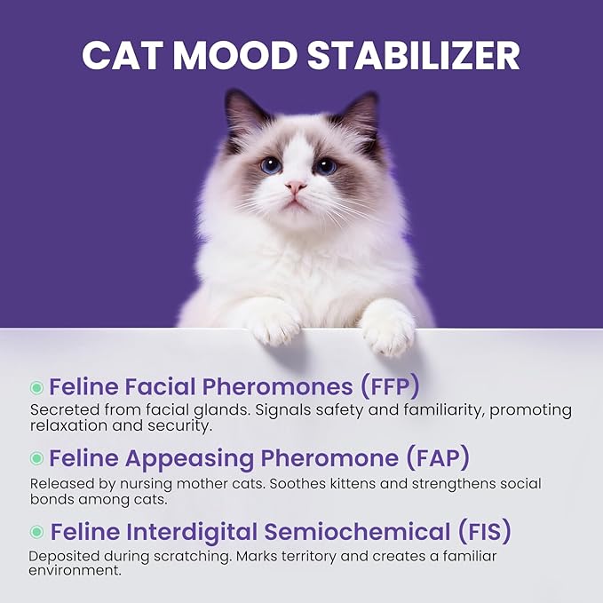 Cat Calming Pheromone Diffuser Starter Kit for Multi-Cat Plug-in + 2 Refills (48ml), Odorless Drug-Free Anxiety Relief – Stops Meowing, Scratching, Fighting, 2-Month Supply