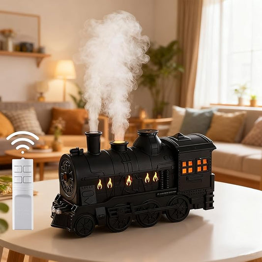 Train Diffuser, 2026 New 300ML Large Capacity Train Humidifier with Dual Cool Mist Outlets, Train Oil Diffuser with 2-Color LED, Remote Control, Auto-Off, Quiet for Bedroom Office (Black, Remote)
