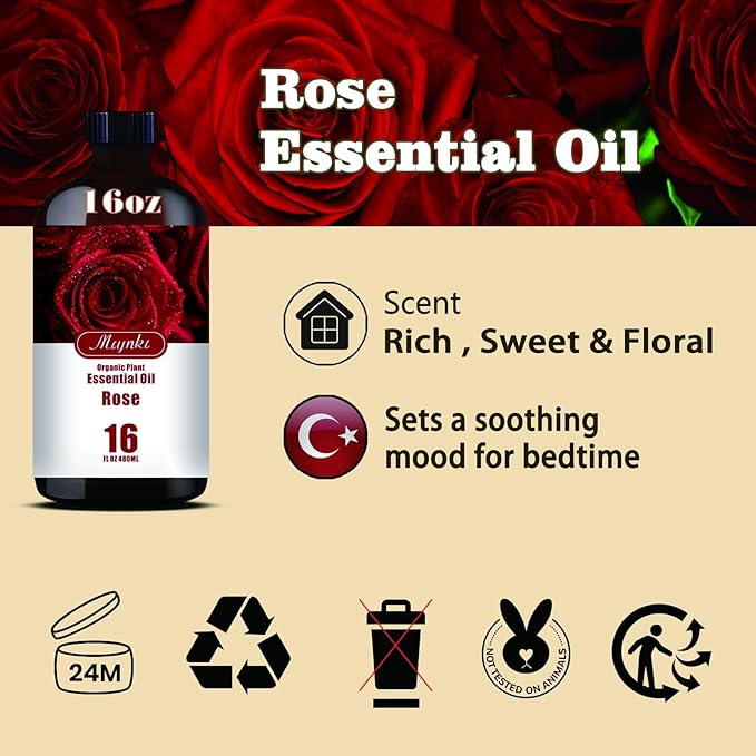 Rose Essential Oil – MLYNKL Rose Oils for 16.33 fl oz Diffusers, Humidifiers, Massage, DIY Candles, Soap, Cleaning, Home, Yoga, Office, Gifts - 490 ml