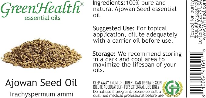 Ajowan Seed Oil - 128 fl oz (1 Gallon) Plastic Bottle w/Cap - 100% Pure Essential Oil - GreenHealth