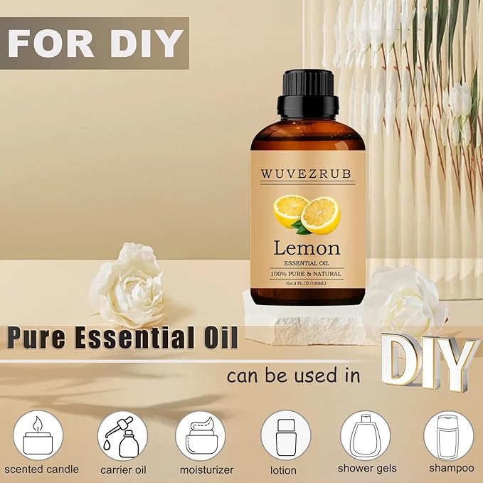 Lemon Essential Oil - 120ML Pure and Natural for Aromatherapy Diffuser - 4 Fl Oz