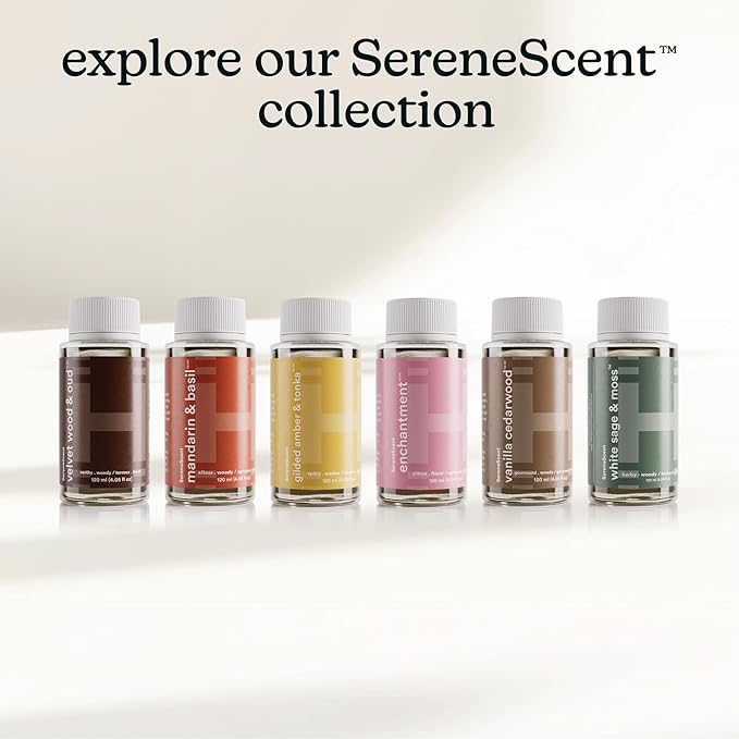 Homedics SereneScent Waterless Diffuser Oil Refill — Gilded Amber & Tonka (120ml). Warm & Luxurious Home Fragrance. Compatible with SereneScent Diffusers. Easy Twist Plug & Play