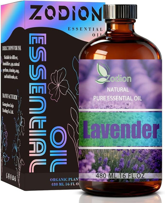 Lavender Essential Oil, 16 fl oz (480ml) - ZODION Lavender Fragrance Oil for Diffuser, Massage, Humidifier, DIY Candle, Soap Making, Home, Bath, Yoga