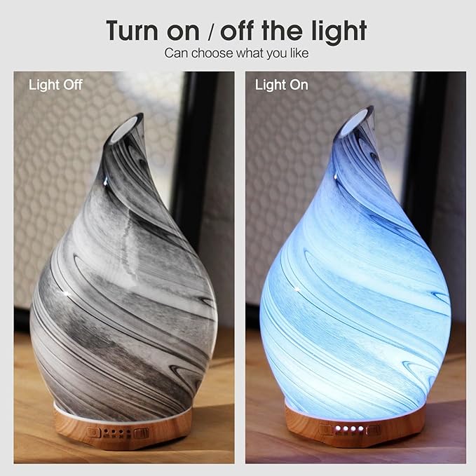 Porseme Essential Oil Diffuser Hand-Blown Glass Aroma Diffusor, Aromatherapy Unltrasonic Cool Mist deffuser, 7 Color Changing, Waterless Shut-Off, Timer Function for Home Office(280ml, Ink)