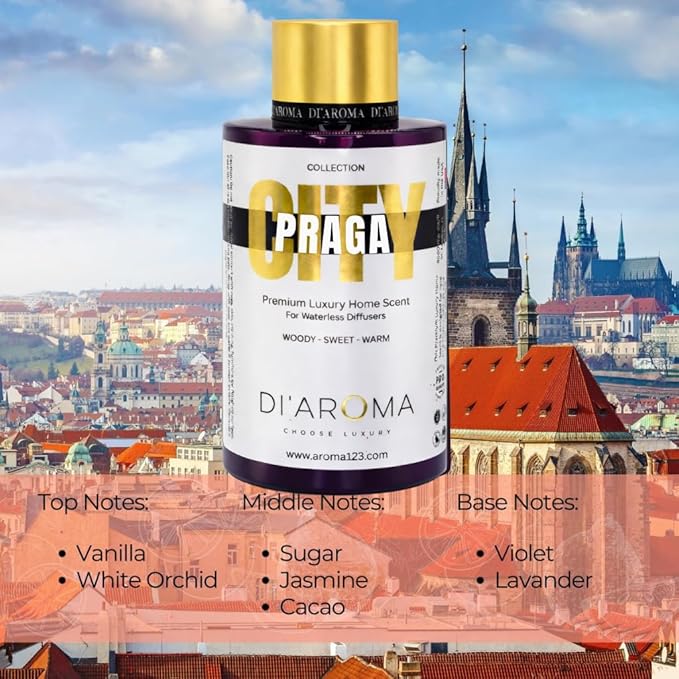 Di'Aroma Praga Aroma Oil Blend Pack of 2 Plastic Purple Bottle 120ml, City Collection, Diffuser Aroma Oil Blends, Waterless Diffuser Oil, Made in USA (Pack of Two 120ml, Praga)