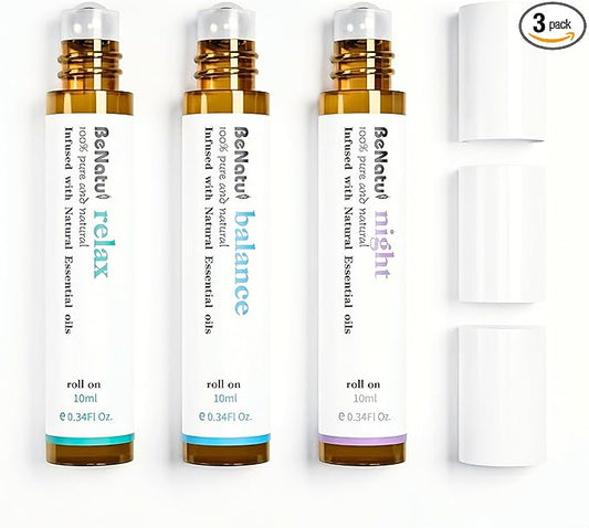 Essential Oil Set (Relax, Night, Balance), Aromatherapy Roll On Blends for Massage, Body Care & Home Use, Great Fragrance Gift for Men & Women Relaxation