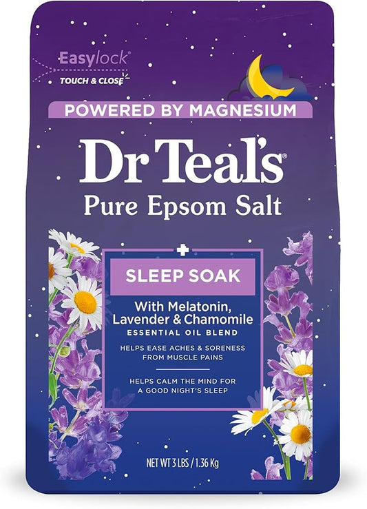 Dr Teal's Pure Epsom Salt Soak, Sleep Blend with Melatonin, Lavender & Chamomile Essential Oils, 3 lbs